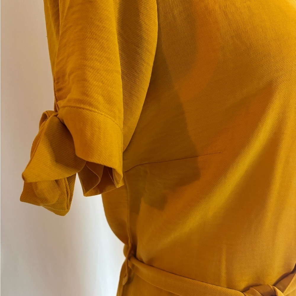 Yellow Cuffed Sleeve Mini Shirt Dress - Picture 7 of 13